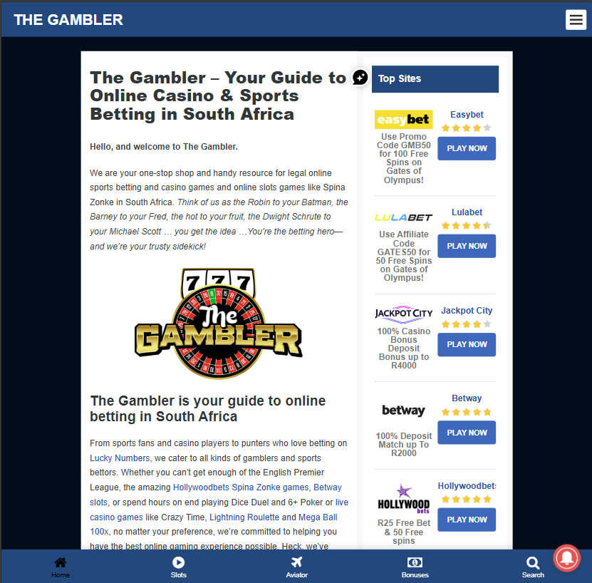 The Gambler affiliate marketing website South Africa