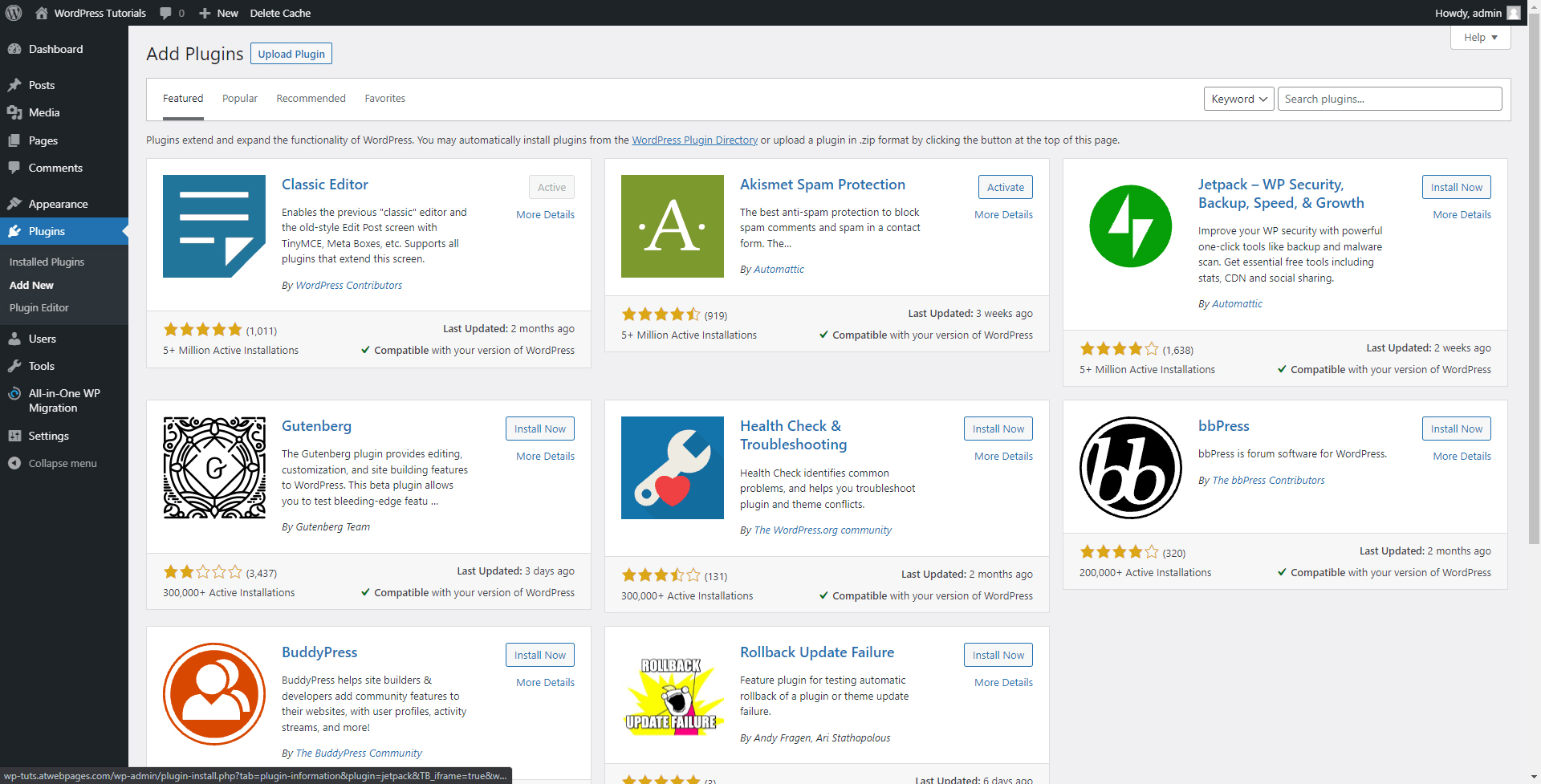 Add new plugins in WordPress